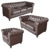 Classic Chesterfield Brown Sofa Set of 3 (KIT)