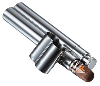 Visol Malamute Stainless Steel Cigar Tube and Liquor Flask Combo - VCASE1000