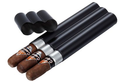 Visol Trilogy Black Matte Stainless Steel Cigar Case - 3 Cigars - VCASE2006BK