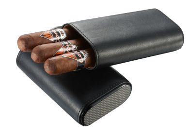 Visol Burgos Black Leather Cigar case - Holds 3 Cigars - VCASE467