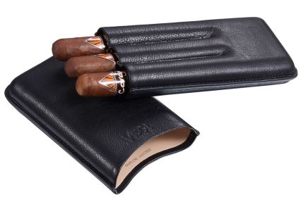 Visol Legend Black Genuine Leather Cigar Case - Holds 3 Cigars - VCASE469