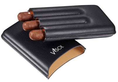 Visol Dakota Black 60 Ring Gauge Cigar Case - Holds 3 Cigars - VCASE728