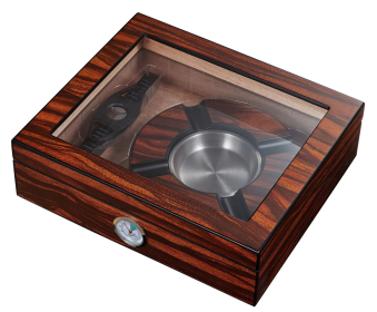 Visol Eiger Small Glasstop Humidor, Ashtray and Cutter Gift Set - VHUD716