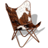 Butterfly Chair Brown and White Real Cowhide Leather