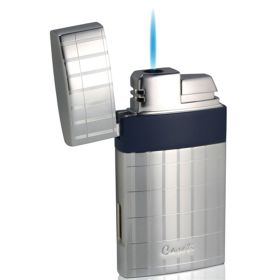 Caseti Troy Polished Chrome With Blue Single Torch Flame Cigar Lighter - CAL438ERBL