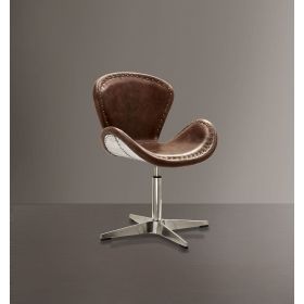 Brancaster Accent Chair (1Pc) in Retro Brown Top Grain Leather & Aluminum YF