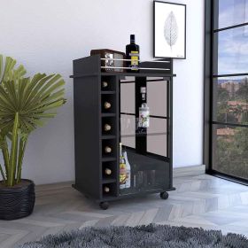 Bar Cart Baltimore, Two Tier Cabinet With Glass Door, Six Wine Cubbies, Black Wengue Finish