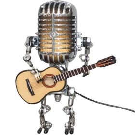 1PC Creative Glow Model Ornaments Retro Decorations, Robot Microphone playing guitar Desk lamp Home Decor Crafts