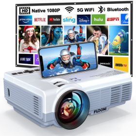 Projector with WiFi and Bluetooth,5G WiFi 9000L Native 1080P Video Projector, FUDONI Portable Movie Projector,Compatible with TV Stick, Smartphone