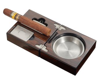 Visol Tamal Polished Walnut Travel Cigar Ashtray Kit - VASH727