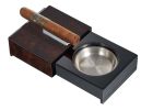 Visol Loki Sliding Ashtray with Removable Ashtray and Compartments - Burl Wood - Vash734