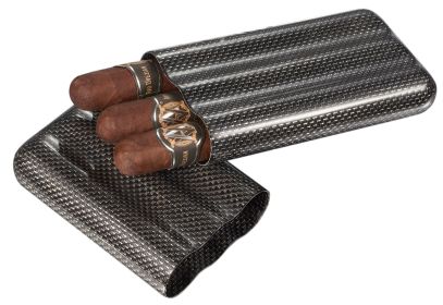 Visol Night II Silver Carbon Fiber Large Ring Gauge Cigar Case - 3 Finger - VCASE498SL