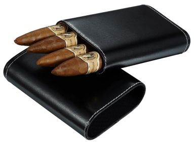 Visol Arnoldo Black Leather Crushproof Cigar Case with Interior Cedar Lining - VCASE702