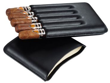 Visol Carmora Black Leather Cigar Case - 5 Cigars - VCASE722