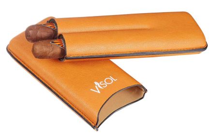 Visol Dakota Tan 60 Ring Gauge Cigar Case -Holds 2 Cigars - VCASE727