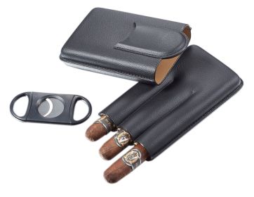 Visol Preston Black Leather Cigar Case - VCASE743