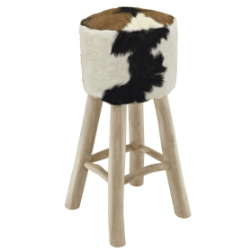 Bar Stool Real Leather and Solid Teak Wood D0102HE0QWY (Color: Beige)